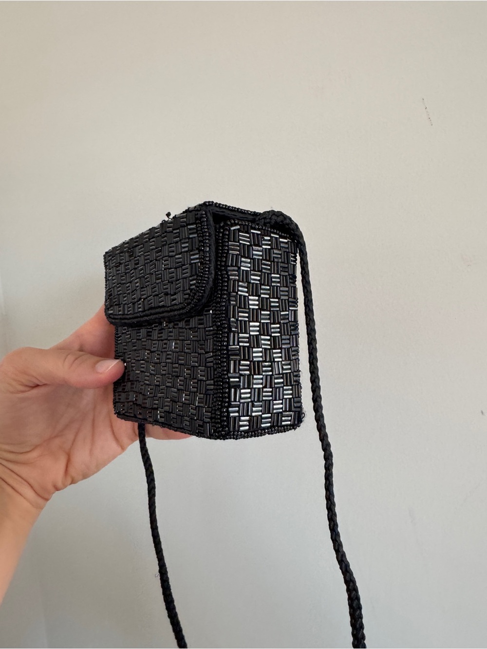 Black Beaded Geometric Vintage Mini Bag